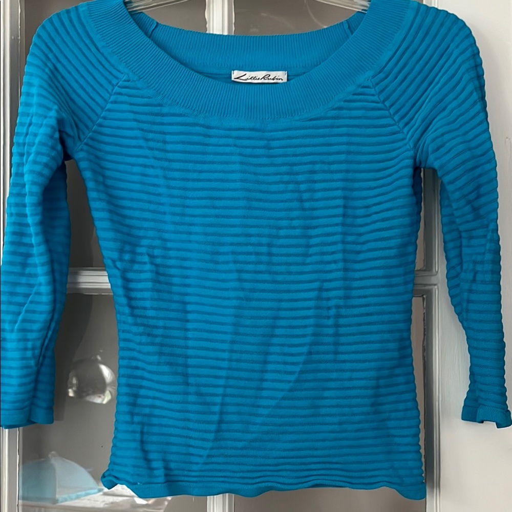 LILLIE RUBIN Blue boatneck with mesh lines